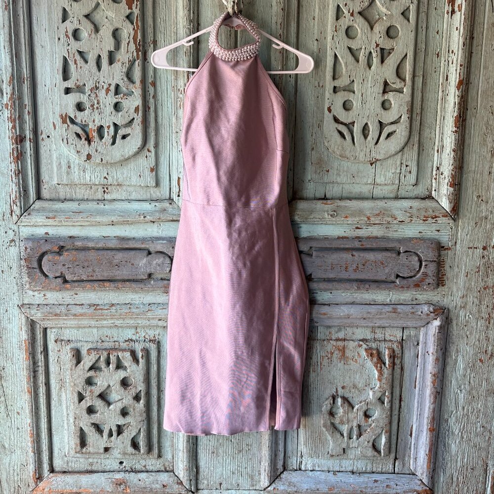 Pearl Collared Dusty Pink Bodycon Dress- Size Small - NEW
